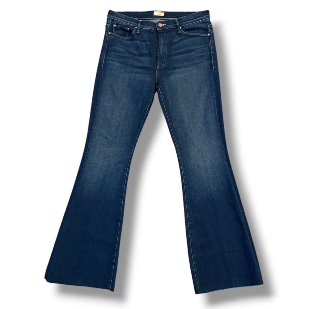 Mother The Weekender Fray Women Size 32 Blue Flare Jeans Home Movies Boho Chic